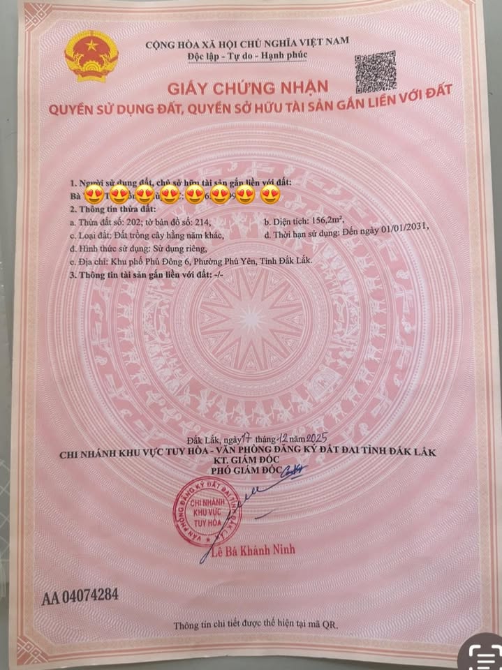 Đất nền Xóm Rế Phú Yên 156m² giá chỉ vài trăm triệu - Sổ hồng chính chủ!