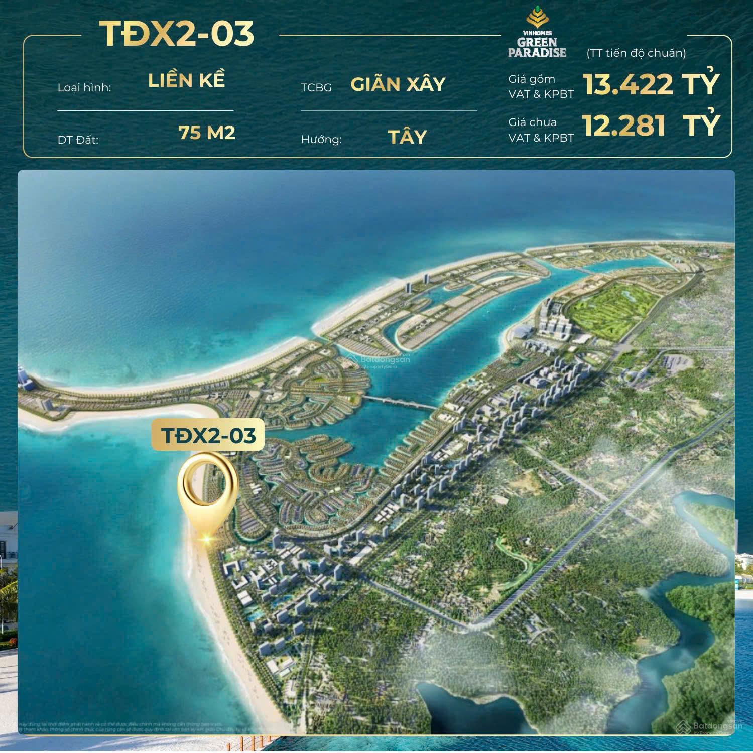 Căn liền kề Vinhomes Green Paradise Cần Giờ 75m² giá 13.422 tỷ - Sát bãi biển tự nhiên