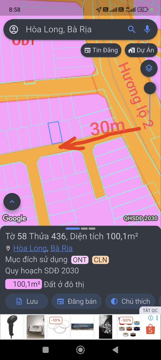 Đất thổ cư Hương Lộ 2, Phường Tam Long, 100m² giá 1.85 tỷ - Cơ hội đầu tư hấp dẫn!