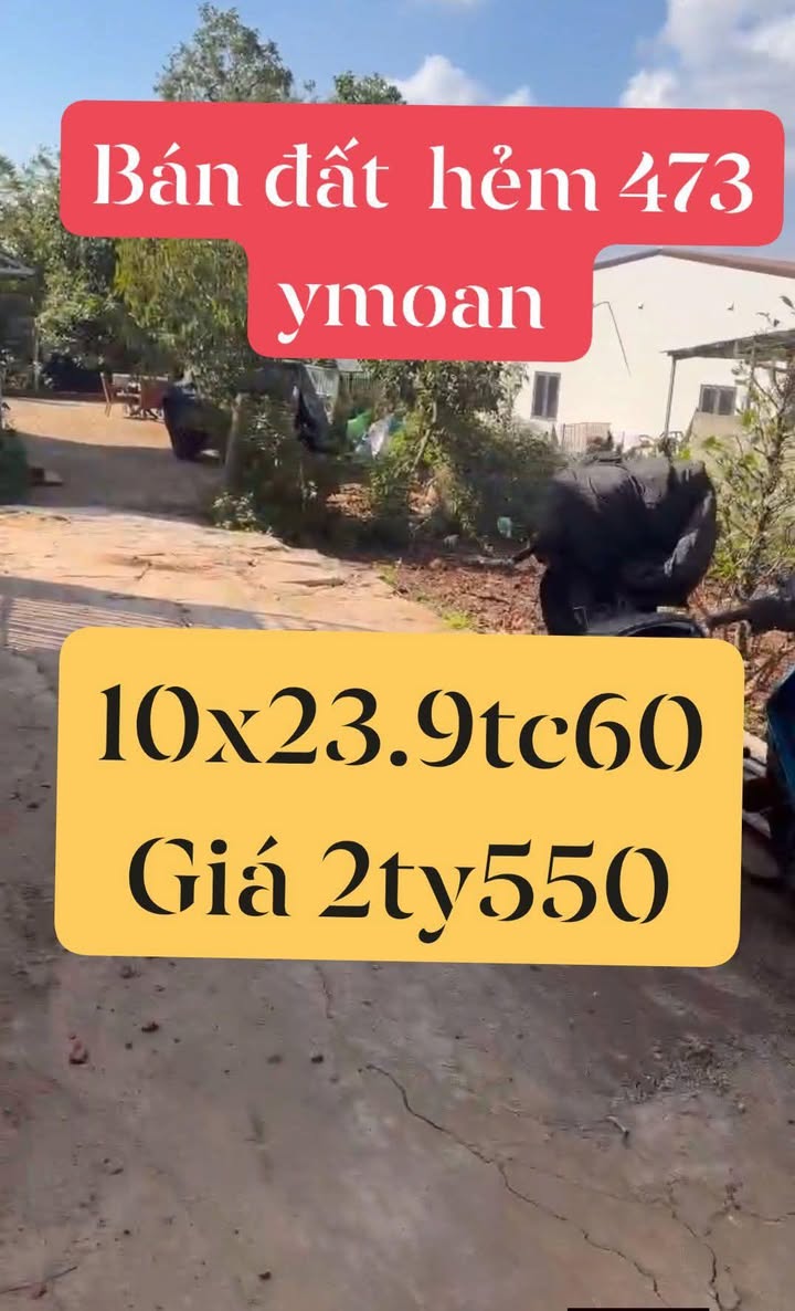Đất hẻm Ymoan 239m² giá 2.55 tỷ - Cơ hội đầu tư tuyệt vời!
