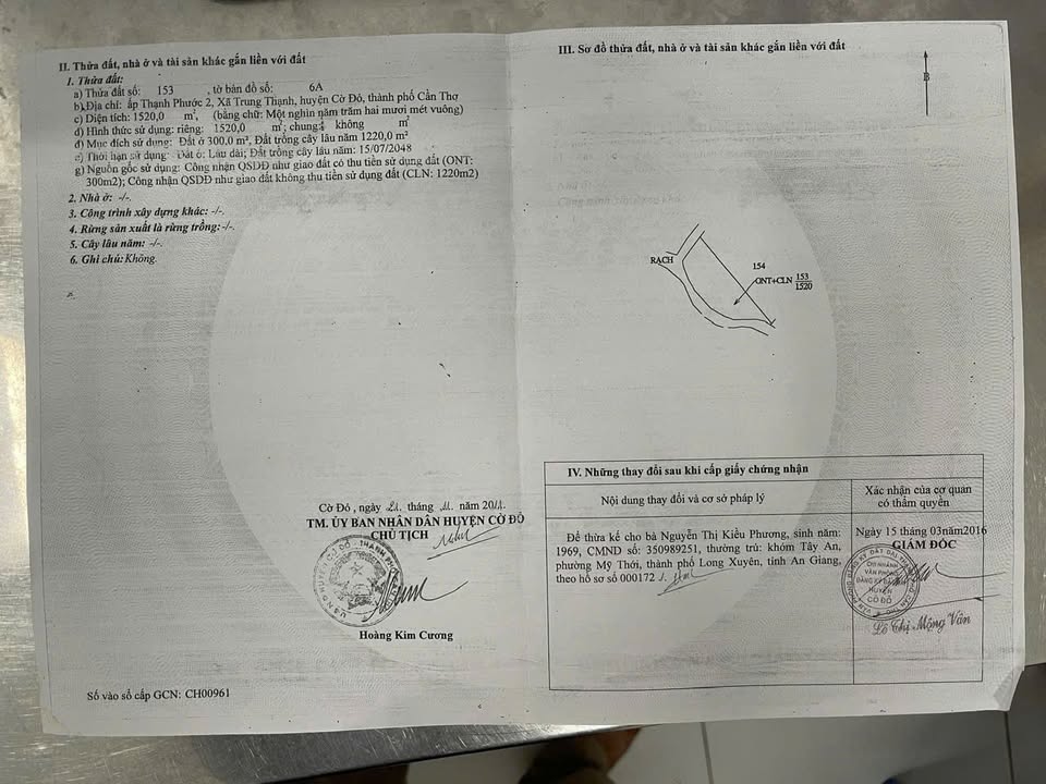 Lô Đất Tiềm Năng 1520m² tại Xã Trung Thạnh, Cần Thơ - Giá 1 tỷ - Cơ Hội Đầu Tư Hấp Dẫn!
