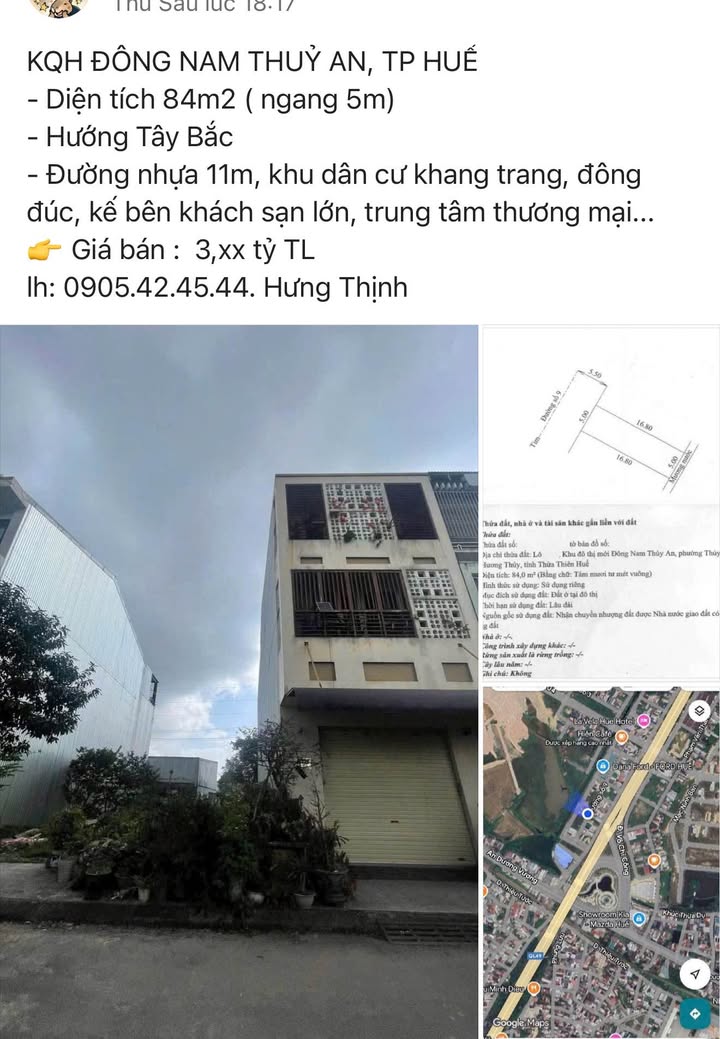 Đất nền KQH Đông Nam Thủy An, TP Huế 84m² giá 3 tỷ - Vị trí đắc địa