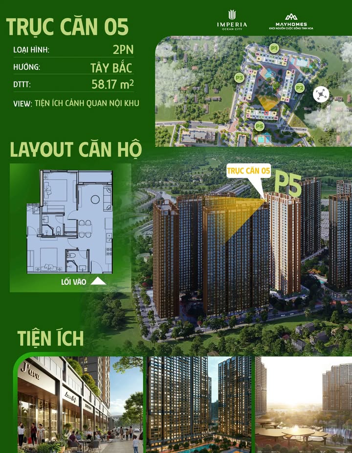 Căn hộ 2PN Vinhomes Ocean Park 58m² giá 3 tỷ - View nội khu tuyệt đẹp!