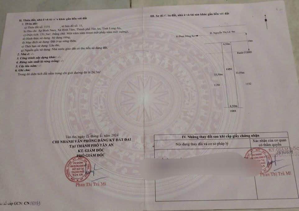 Đất thổ cư 25/1 Nguyễn Thị Lê, Bình Tâm, Tân An 165m² giá 1.15 tỷ - Cơ hội đầu tư tốt!