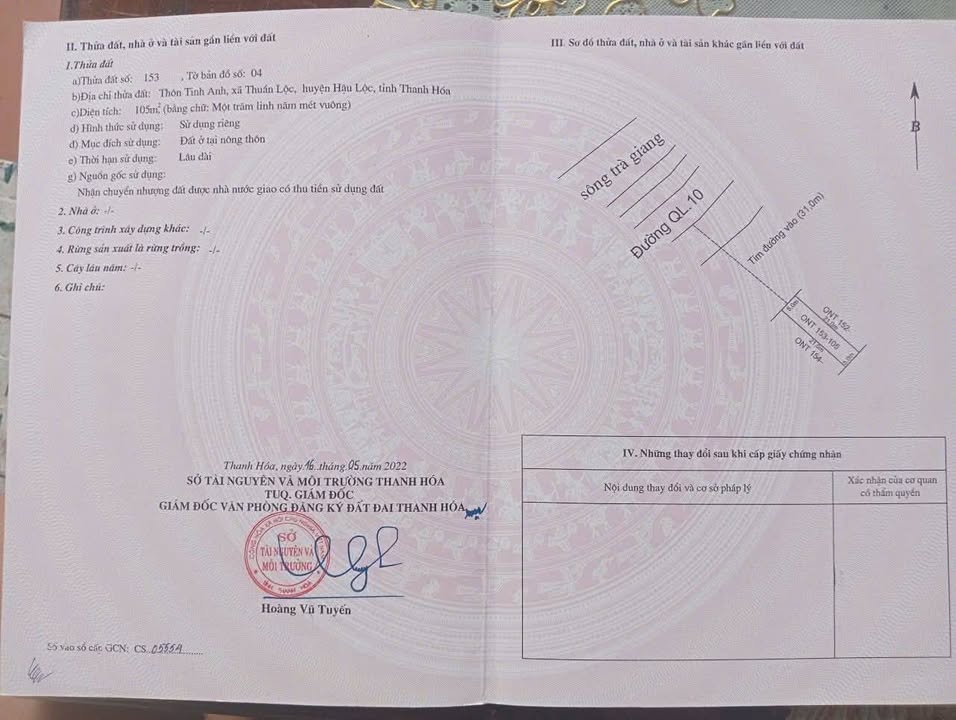 Đất nền Quốc lộ 10, xã Thuần Lộc, huyện Hậu Lộc 105m² - Cắt lỗ khẩn cấp!