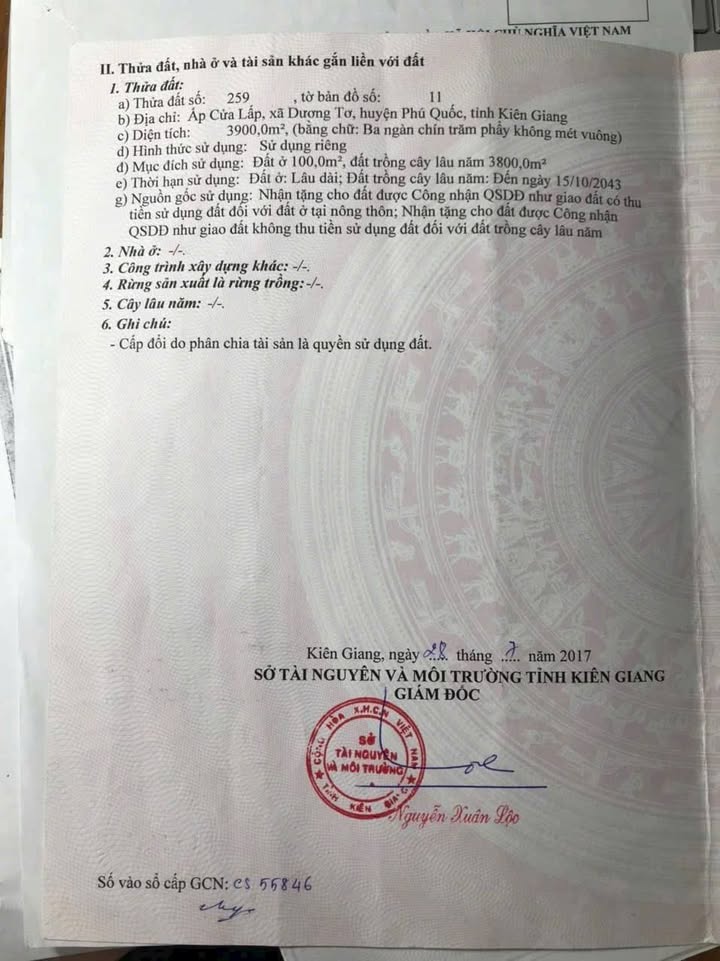 Đất thổ cư 3900m² tại Ấp Cửa Lấp, Phú Quốc - Giá tốt nhất thị trường!