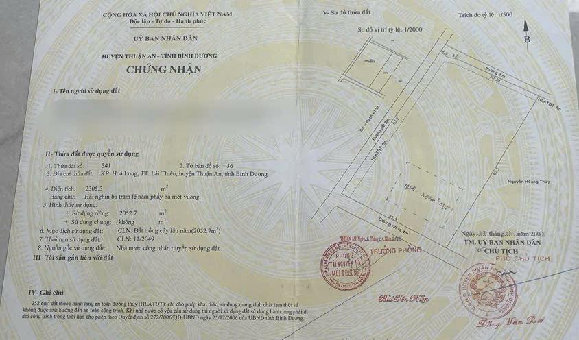 Đất 2 mặt tiền Lái Thiêu 2305m² giá 57.625 tỷ - Cơ hội đầu tư tuyệt vời!