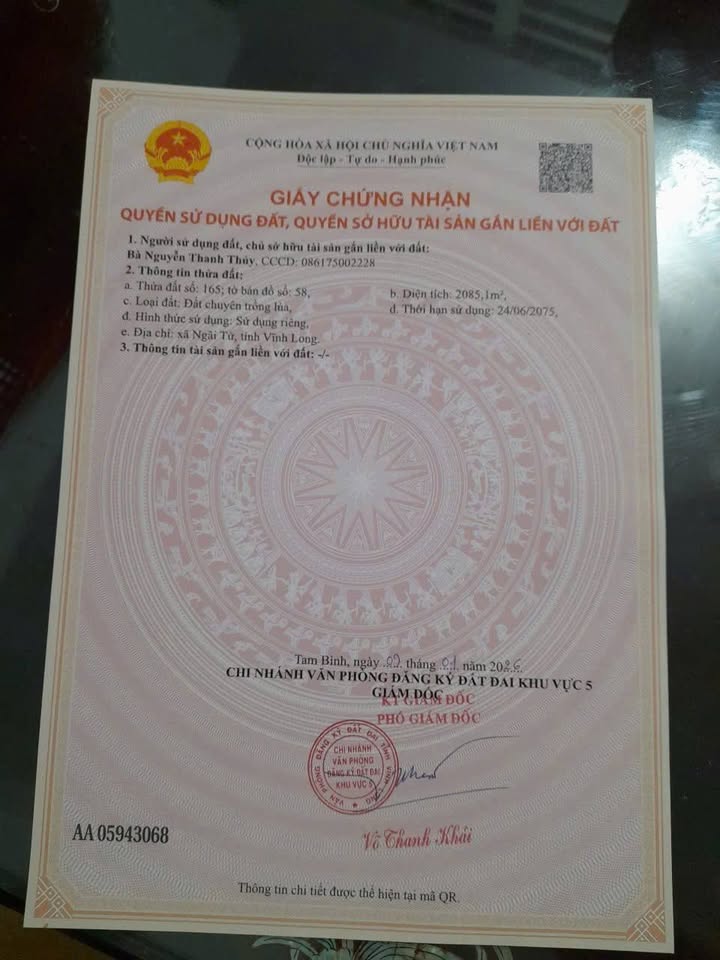 Đất nền Ngãi Tứ Vĩnh Long 2085m² giá 950 triệu - Sổ hồng chính chủ!
