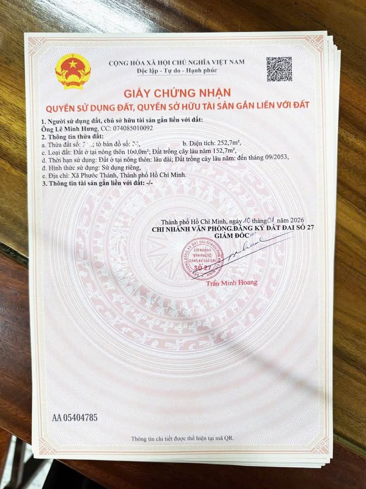 Đất nền 252m² xã Phước Sang, huyện Phú Giáo, giá 700 triệu - Pháp lý rõ ràng, sổ hồng chính chủ!