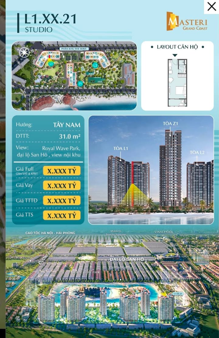 Căn hộ Studio Vinhomes Ocean Park 31m² giá 2.3 tỷ - View Hồ tuyệt đẹp