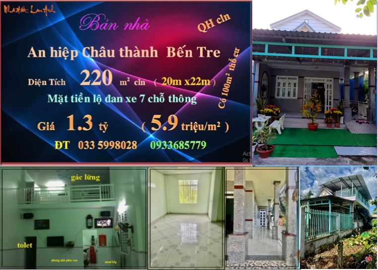 Nhà mặt tiền hẻm lộ Đan Ah, xã An Hiệp, Bến Tre - Giá chỉ 1.3 tỷ