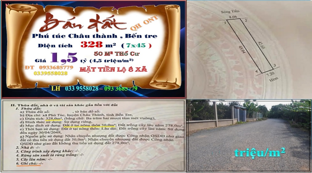 Đất mặt tiền đường nhựa Tám xã Phú Túc 328m² giá 1.5 tỷ - Đầu tư sinh lời!