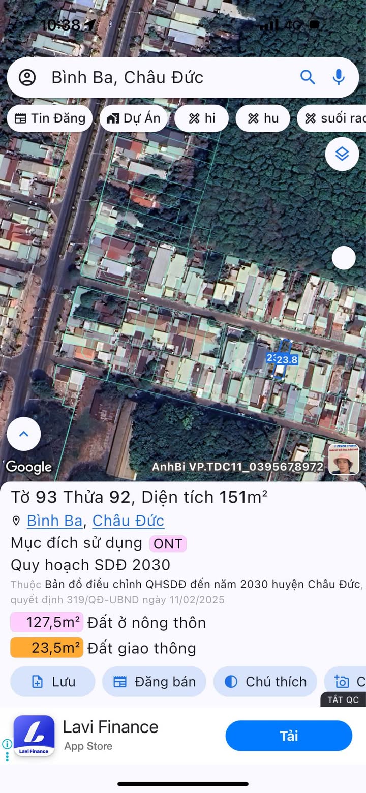 Đất nền Bình Ba, Châu Đức 138m² giá 1.35 tỷ - Sổ hồng riêng, xây dựng tự do!