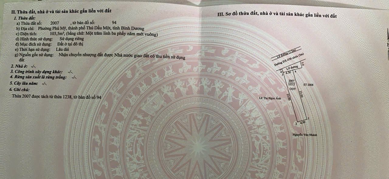 Đất mặt tiền ĐX56, Phú Mỹ, Thủ Dầu Một 103m² giá 2.6 tỷ - Cơ hội đầu tư tuyệt vời!