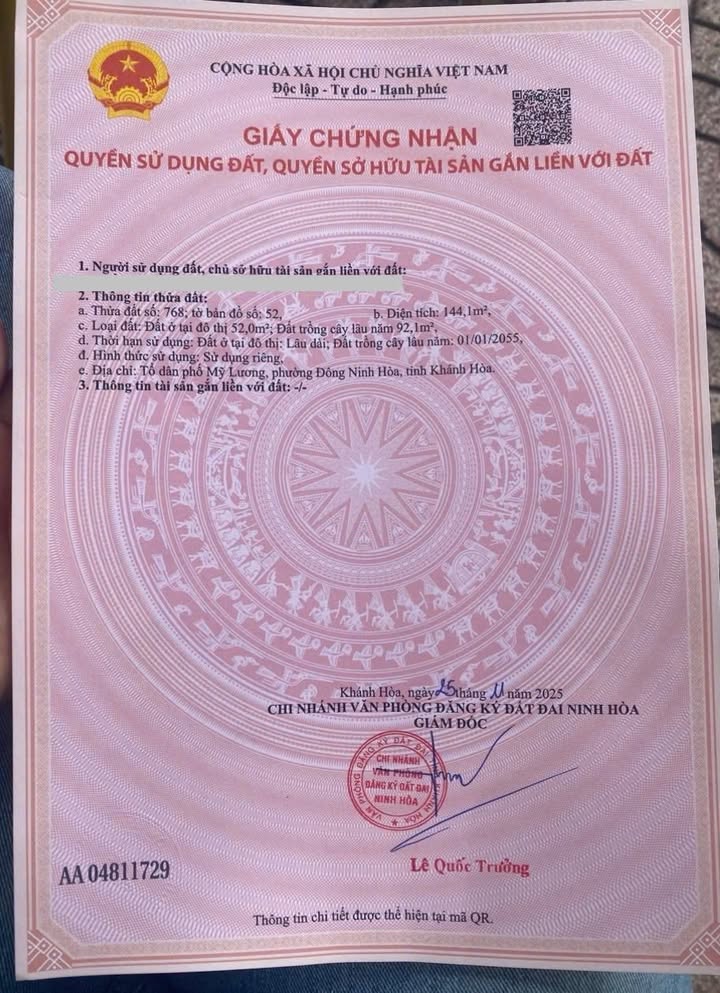 Đất nền chính chủ Ninh Hòa 145m² giá 1.39 tỷ - Vị trí đẹp, phong thủy tốt!