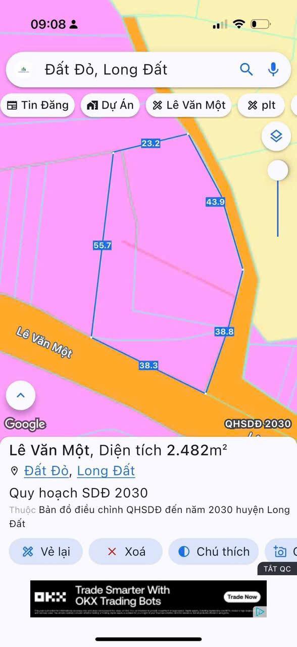 Đất nền góc 2 mặt tiền Lê Văn Một, Thị trấn Phước Hải, 2400m² - Giá thương lượng hấp dẫn!