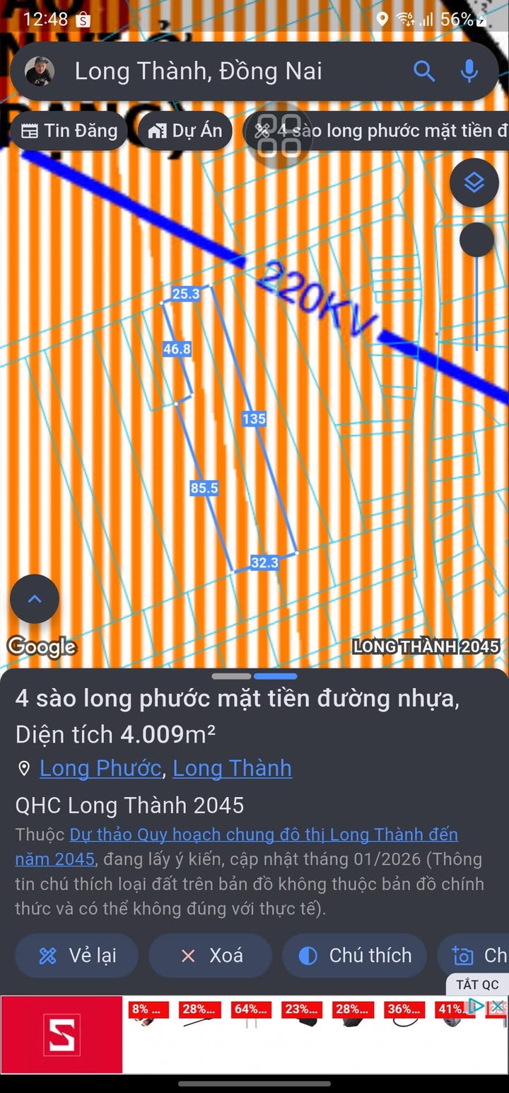 Đất Long Phước, Long Thành 1440m² giá bán gấp - Khu vực phát triển gần sân bay