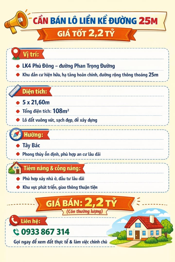 Đất nền Phú Đông 108m² giá 2,2 tỷ - Sổ hồng chính chủ, đầu tư sinh lời!