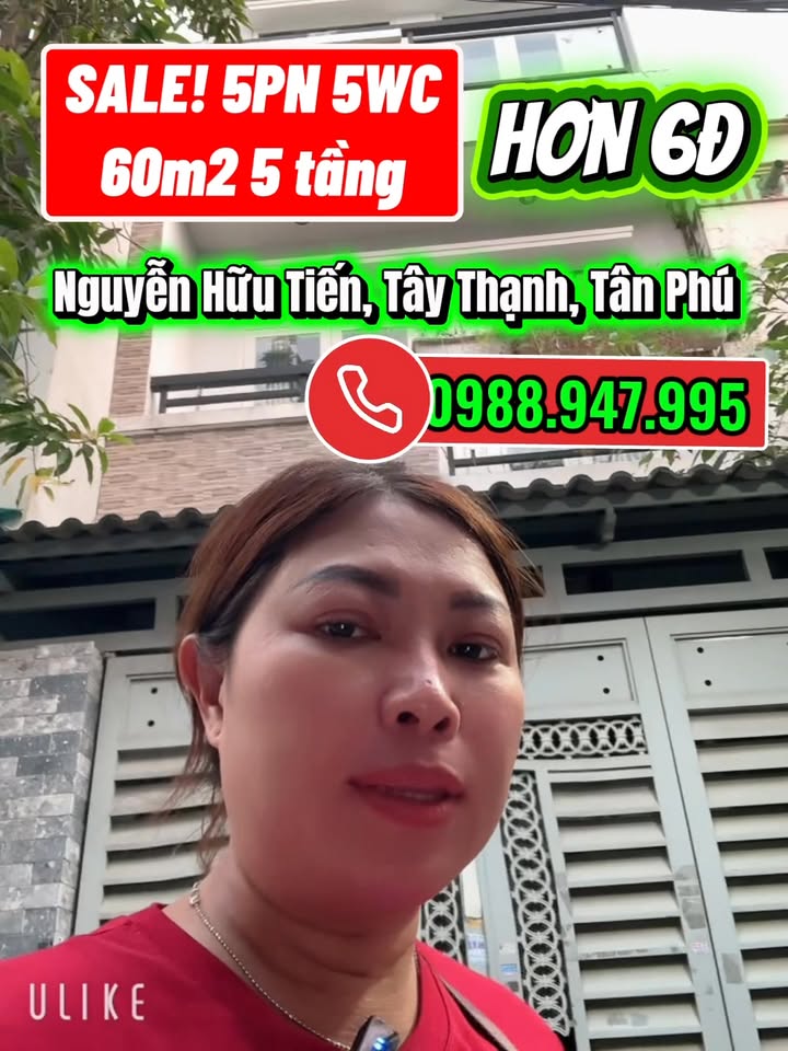Nhà 5 tầng hẻm Nguyễn Hữu Tiến, Tân Phú 60m² giá 6 tỷ - Cơ hội đầu tư hấp dẫn!