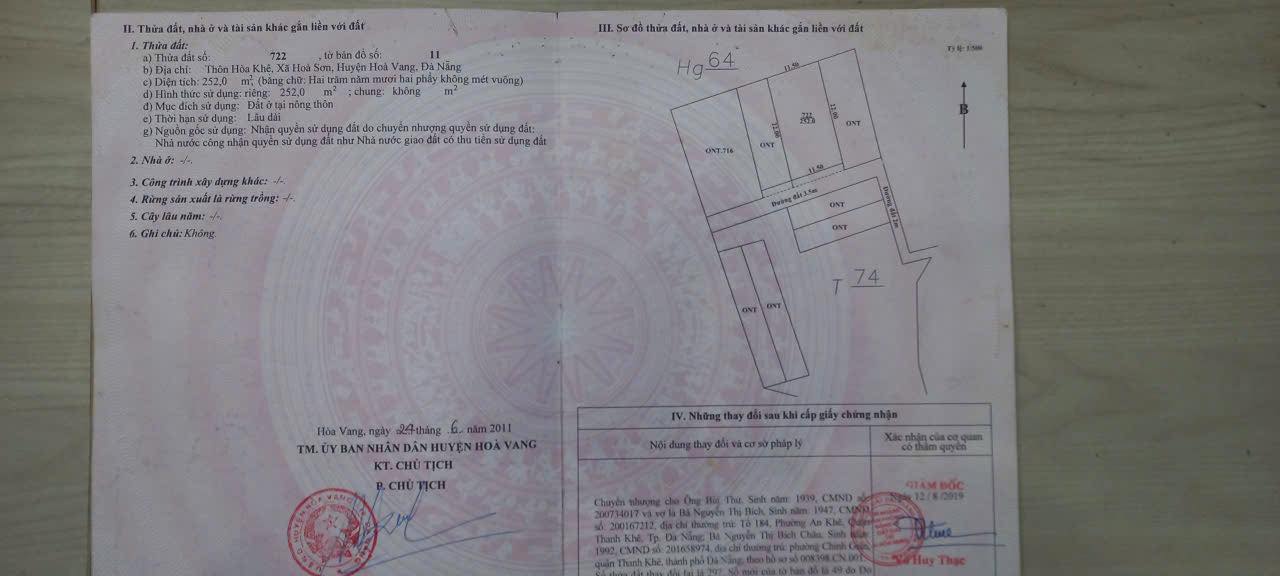 Đất nền Hòa Sơn, Hòa Vang, Đà Nẵng 252m² - Vị trí lý tưởng, giá tốt!