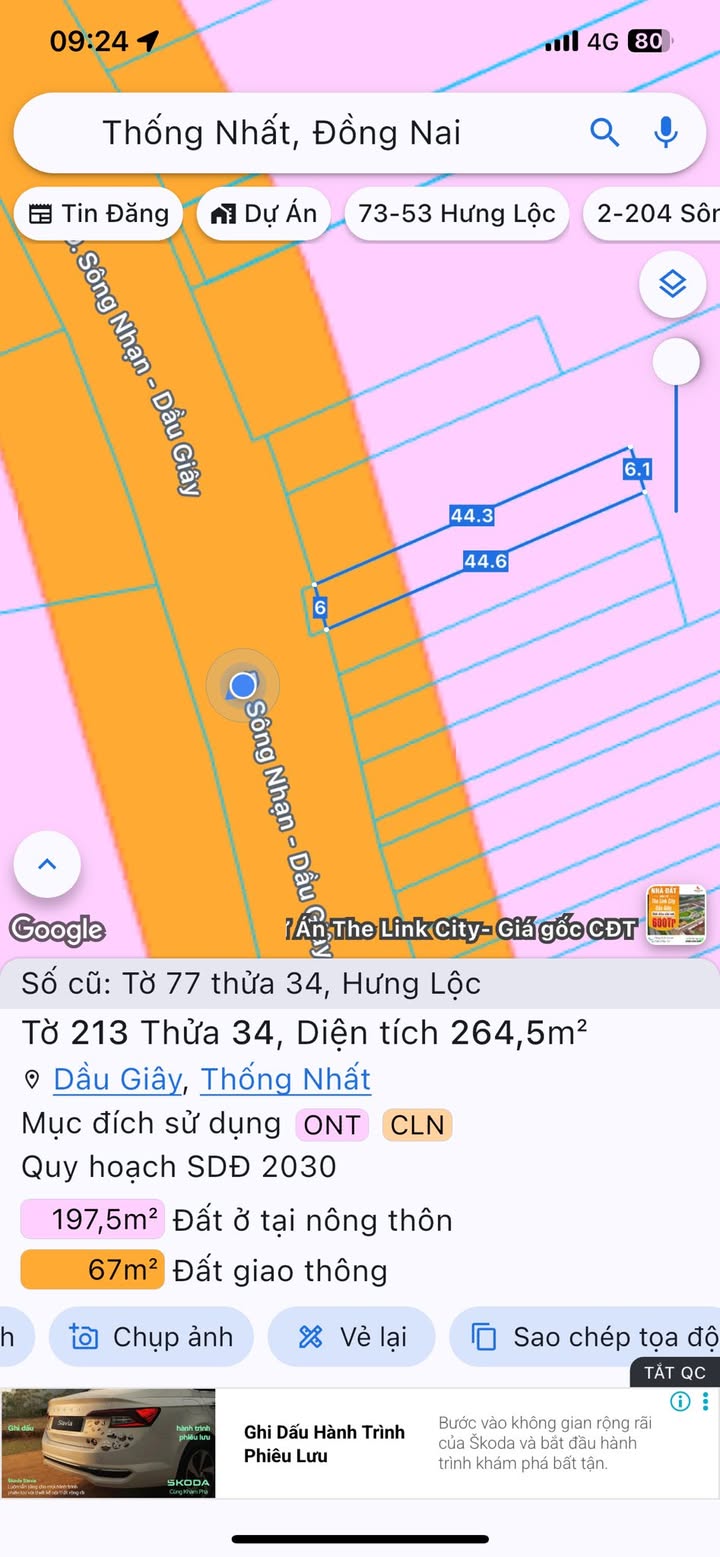 Đất thổ cư Sông Nhạn Dầu Giây 264m² sổ đỏ