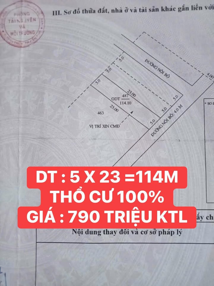 Đất nền thổ cư Hẻm 678 Trà Nóc 114m² giá 790 triệu - Sổ đỏ chính chủ!