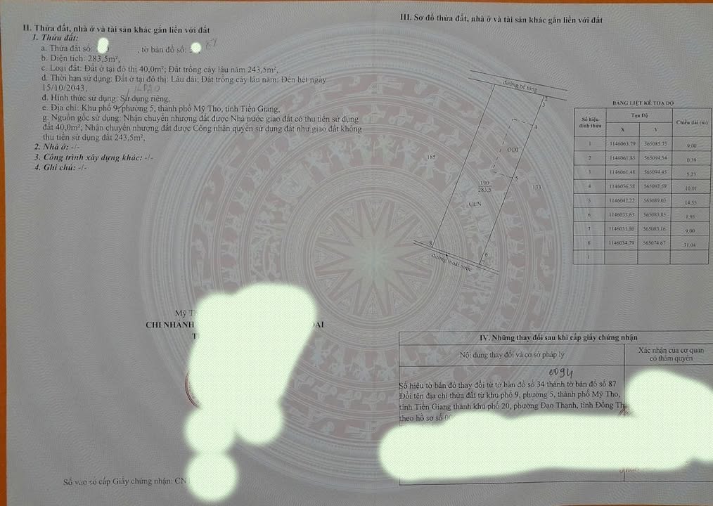 Đất nền Phường 5, TP Mỹ Tho 283,5m² giá 3,5 tỷ - Sổ hồng riêng, chính chủ!