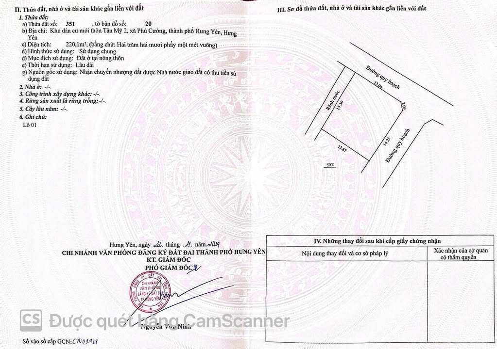 Đất thổ cư Phường Lam Sơn, Thành phố Hưng Yên 210m² - Cơ hội đầu tư hấp dẫn!