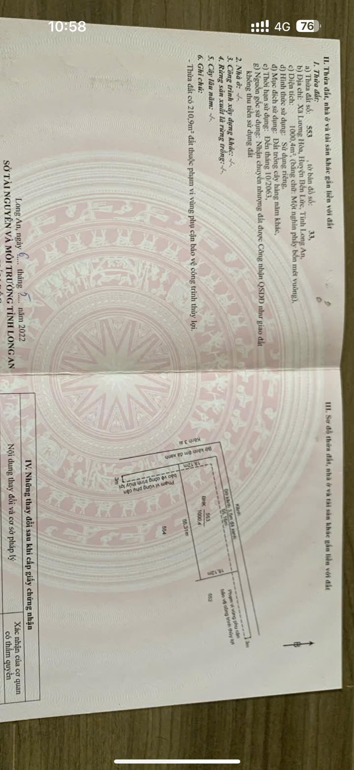 Đất vườn 2 mặt tiền Lương Hòa, Bến Lức 1017m² giá 1.17 tỷ - Đầu tư sinh lời cao!