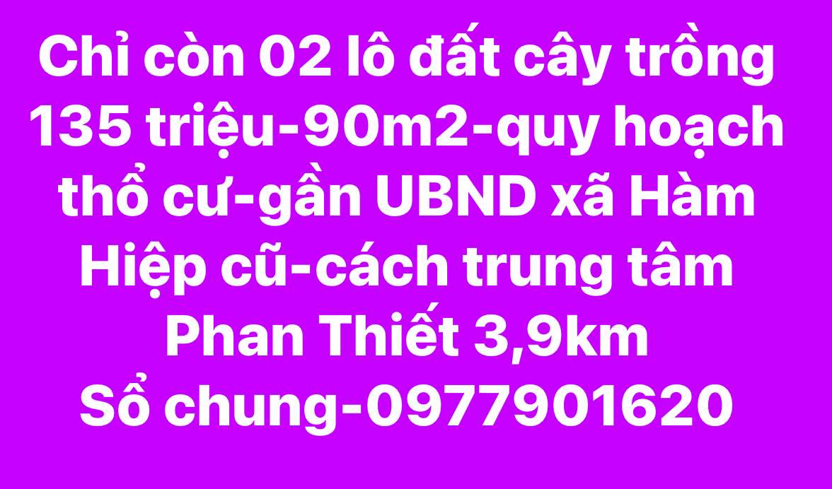 Đất thổ cư 90m² xã Hàm Hiệp giá chỉ 135 triệu - Đầu tư sinh lời ngay!
