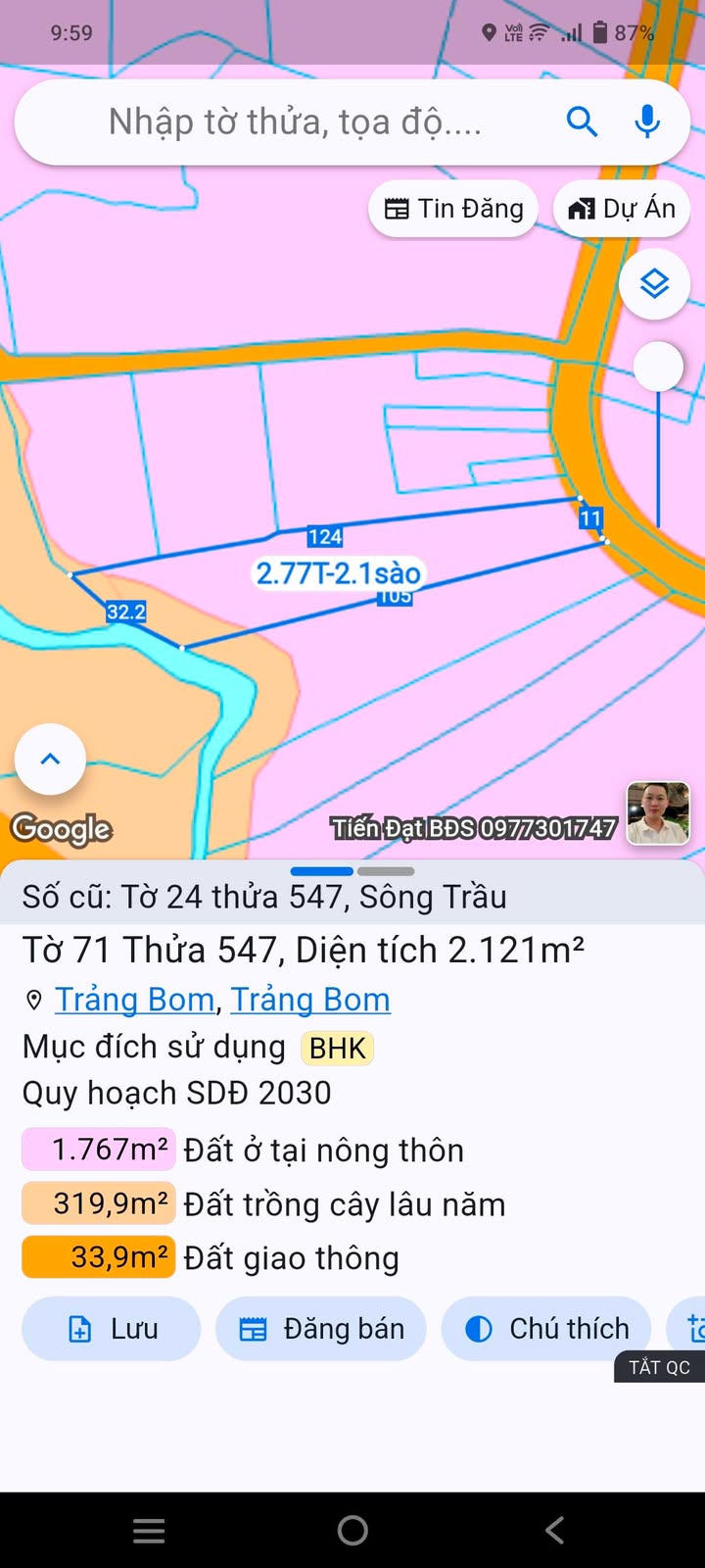 Đất nông nghiệp 720m² tại Trảng Bom giá 2 tỷ - Cơ hội đầu tư tuyệt vời!