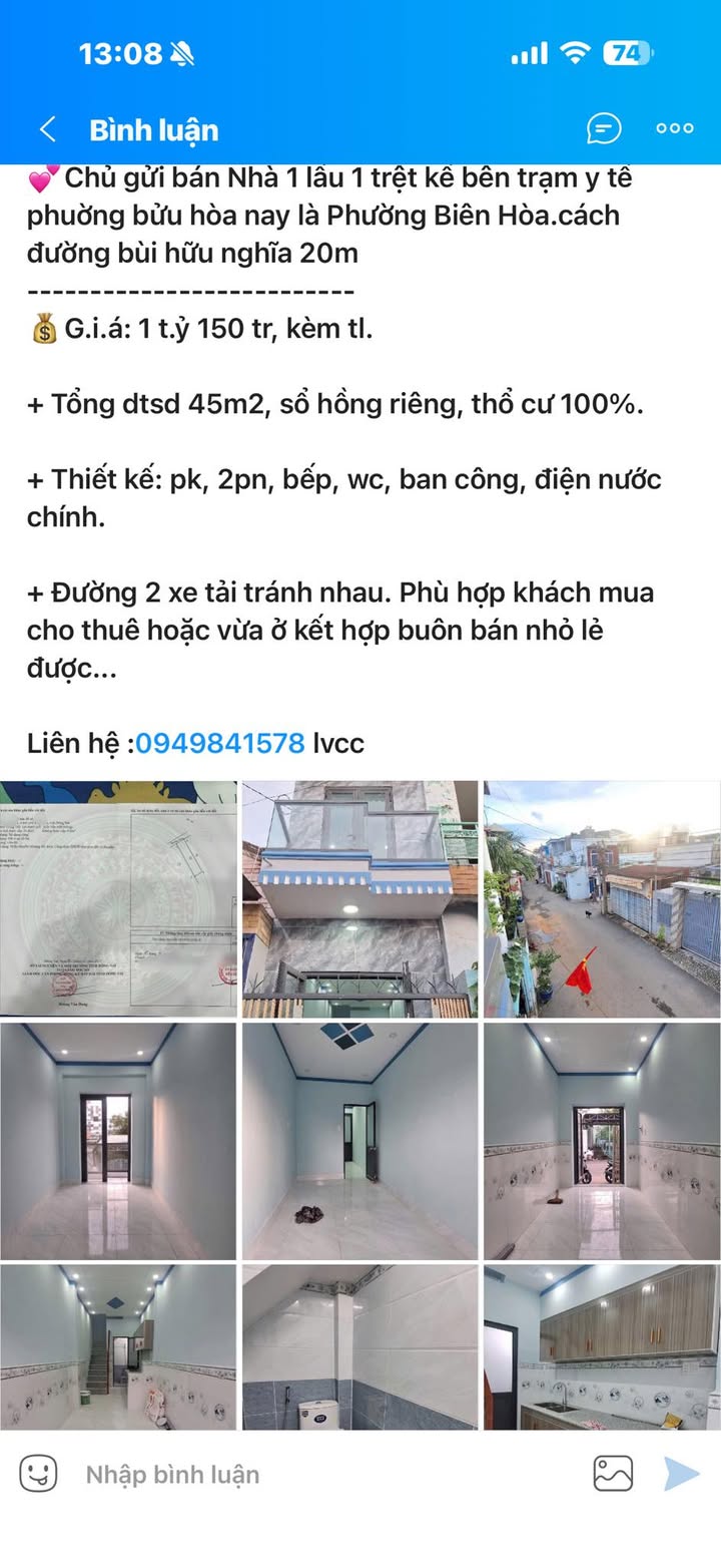 Nhà 1 lầu 1 trệt Biên Hòa 45m² giá 1 tỷ - Phù hợp cho thuê và kinh doanh!