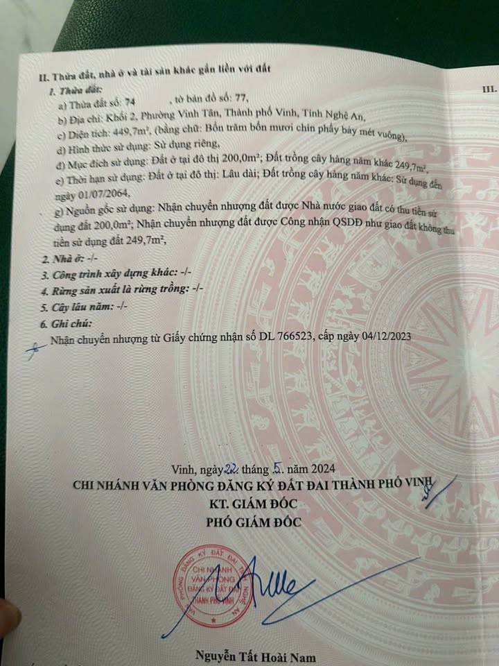 Đất nền Phường Vinh Tân 449.7m² giá thỏa thuận - Lý tưởng cho biệt thự hoặc kho bãi!