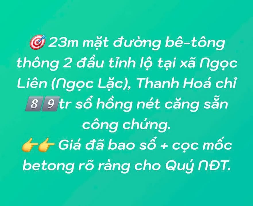 Đất thổ cư Ngọc Liên 123m² giá chỉ 80 triệu - Tiềm năng sinh lời cao!