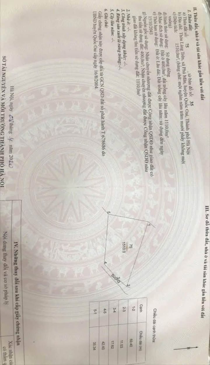 Đất nền 1510m² tại Phú Mãn, Quốc Oai - Khu vực nghỉ dưỡng lý tưởng!