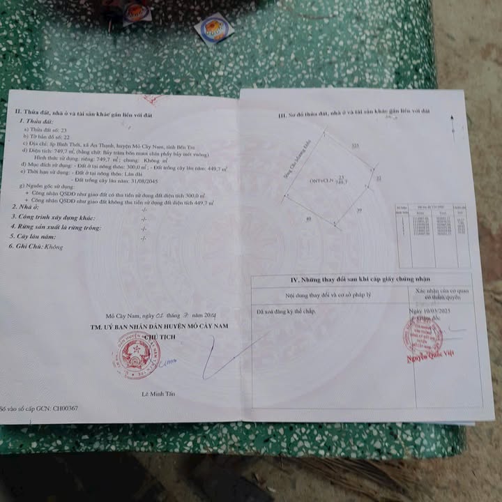 Đất nền Xã An Thạnh, Huyện Ba Tri, 749m² giá 200 triệu - Sổ đỏ chính chủ!