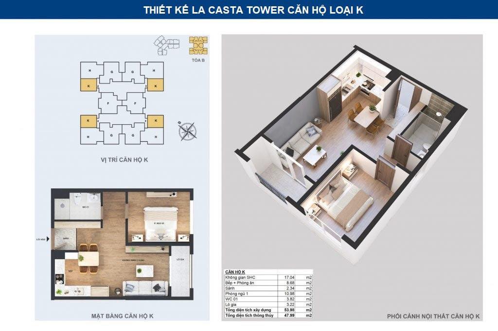 Căn hộ Lacasta Hà Đông 54m² giá 4.8 tỷ - Ban công thoáng mát, sẵn sàng vào ở!