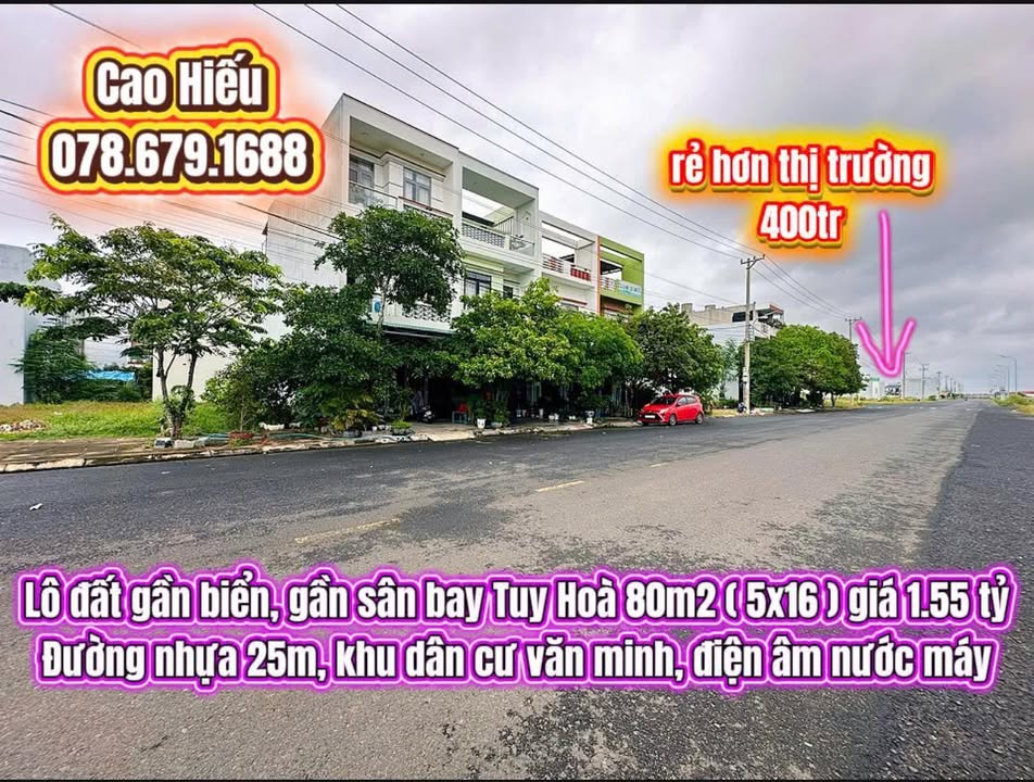 Đất nền gần biển Tuy Hòa 80m² giá 1.55 tỷ - Khu vực phát triển văn minh!