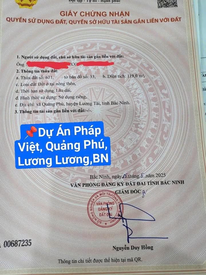 Đất nền Dự án Pháp Việt, Yên Phong 119m² giá 3 tỷ - Đầu tư sinh lời ngay!