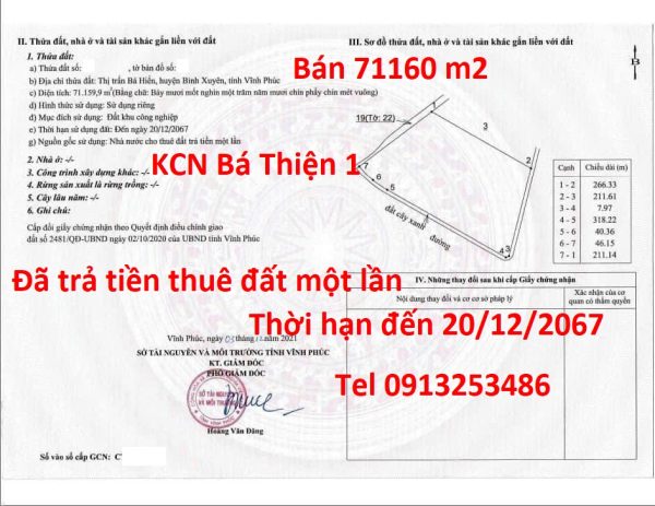 Đất công nghiệp 71.160 m² tại KCN Bá Thiện, Vĩnh Phúc - Sẵn sàng xây dựng ngay!