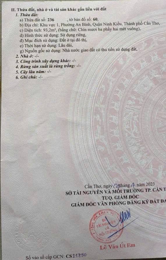 Đất nền phố hẻm 2, Trần Vĩnh Kiết, An Bình, 93m² giá 1.55 tỷ - Vị trí thuận tiện!