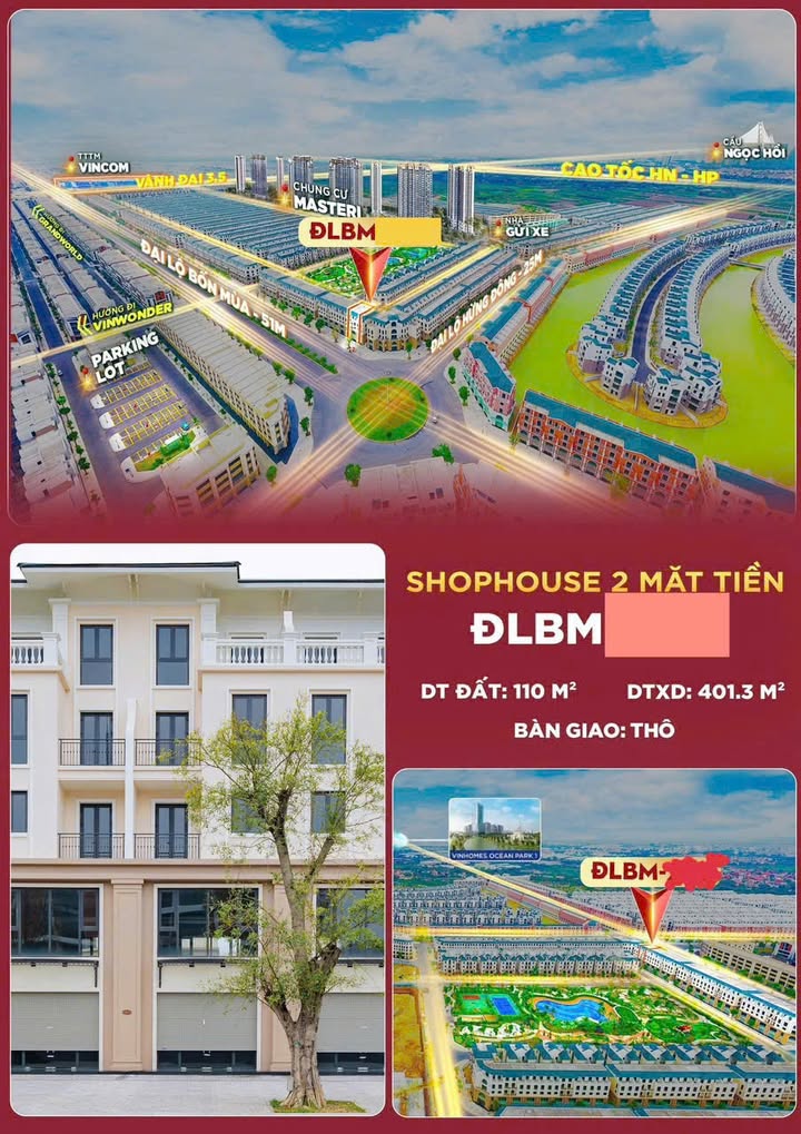 Shophouse Ocean Park 3 401m² giá 20 tỷ - Vị trí siêu đắc địa!