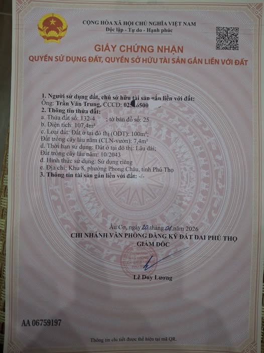 Đất nền Phong Châu, Phú Thọ 100m² giá 1 tỷ - Tiềm năng đầu tư lớn!