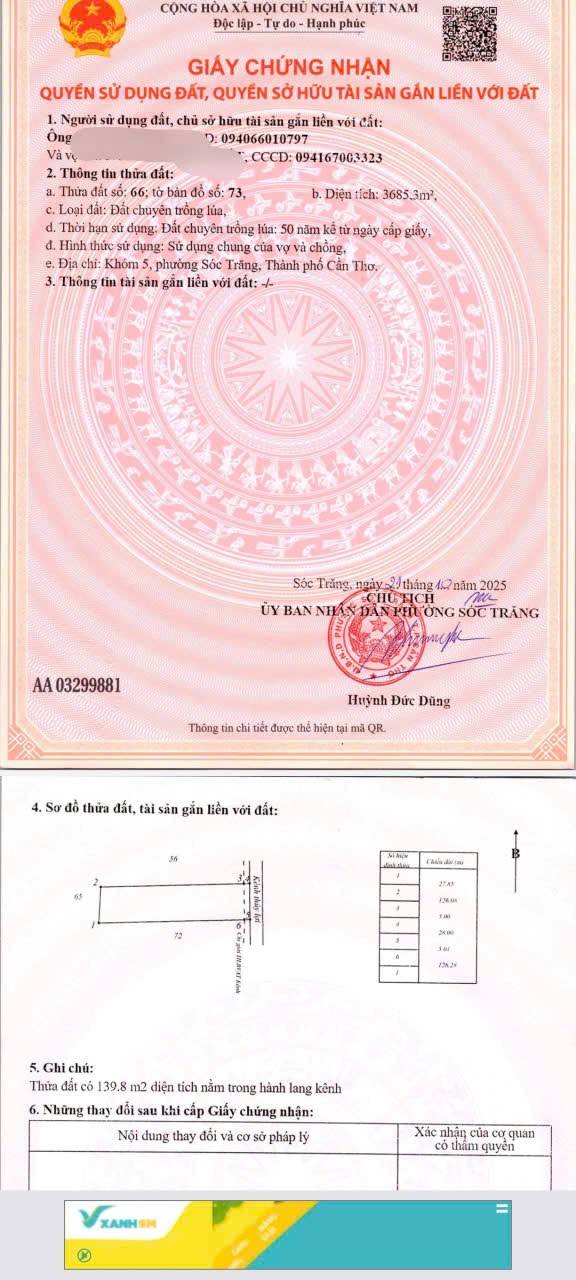 Đất ruộng 3.685m² tại Phường 5, TP Sóc Trăng - Giá rẻ chỉ 607 triệu!