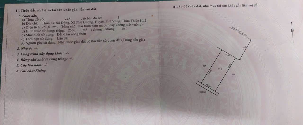 Đất mặt tiền Tỉnh lộ 10A Phú Lương 250m² giá 2.75 tỷ - Cơ hội đầu tư tuyệt vời!