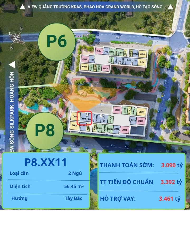 Căn hộ 2 Ngủ Tòa P8, Quận Long Biên 56.45m² giá 3.09 tỷ - Đầu tư sinh lời!