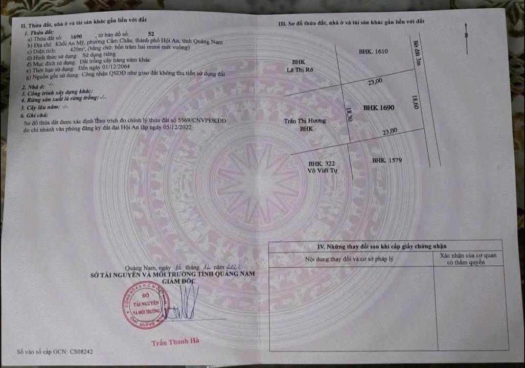 Đất trồng cây hàng năm tại Cẩm Châu, Hội An 420m² - Cơ hội đầu tư hiếm có!