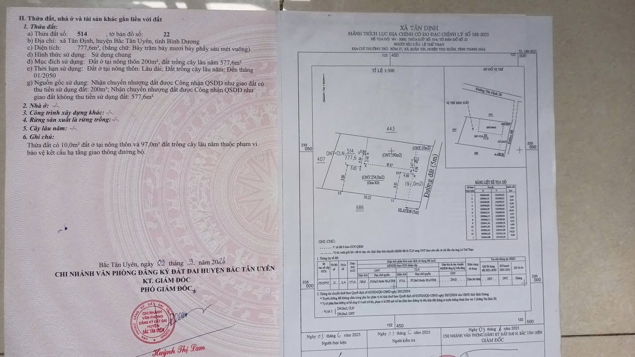 Đất nền Tân Định, Bắc Tân Uyên, 840m² giá 3 tỷ - Pháp lý rõ ràng, đầu tư sinh lời!