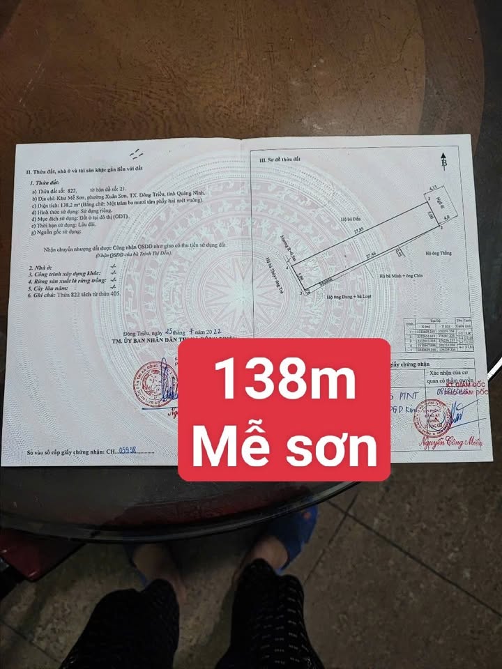 Đất thổ cư Xuân Sơn, Đông Triều 138m² giá 600 triệu - Đường thông ô tô thuận tiện!