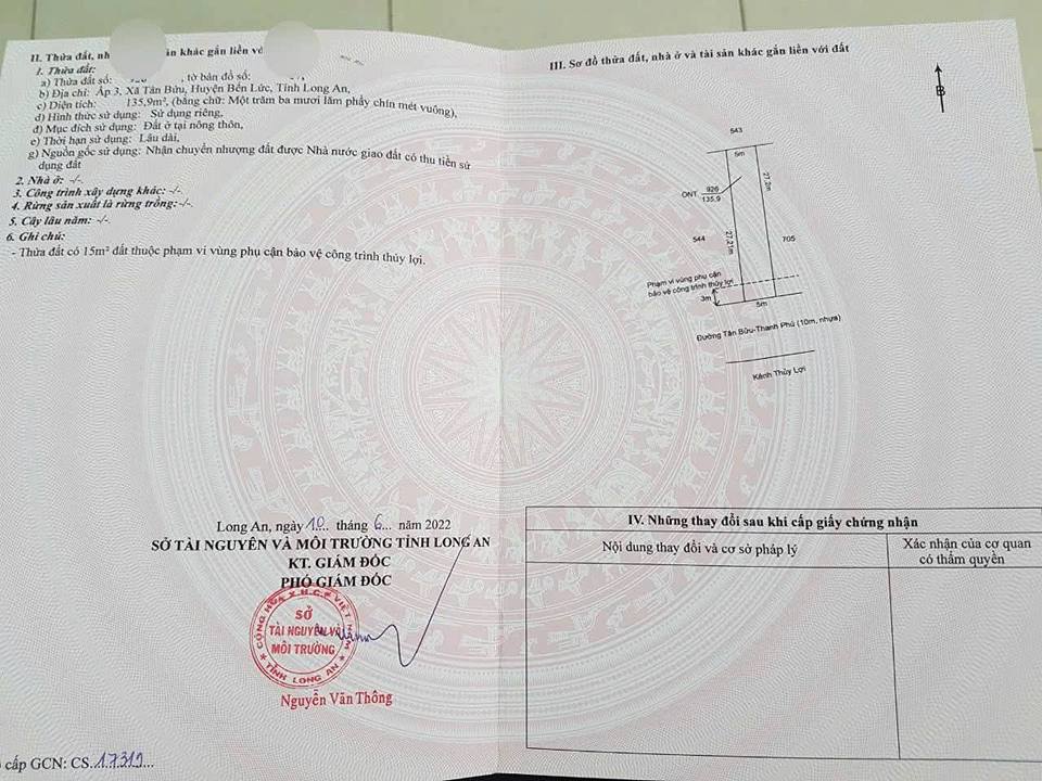 Đất thổ cư mặt tiền Tân Bửu, Bến Lức 135m² giá 2.4 tỷ - Tiềm năng tăng giá cao!